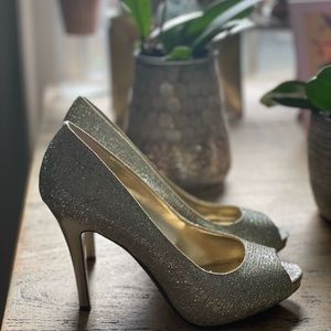 Nine West sparkling silver heels